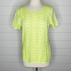 Broadway & Broome Embroidered Tribal Cotton Tee Neon Yellow Medium
